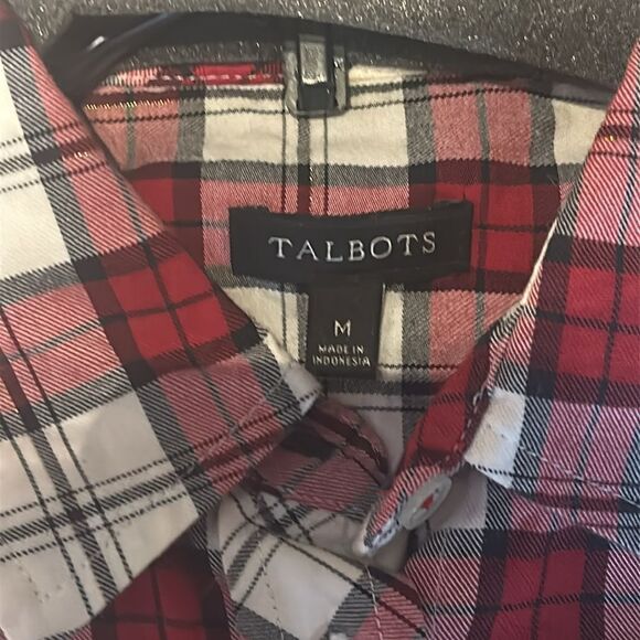 TALBOTS Classic Cotton Shirt Shimmer Plaid Top - Picture 12 of 14